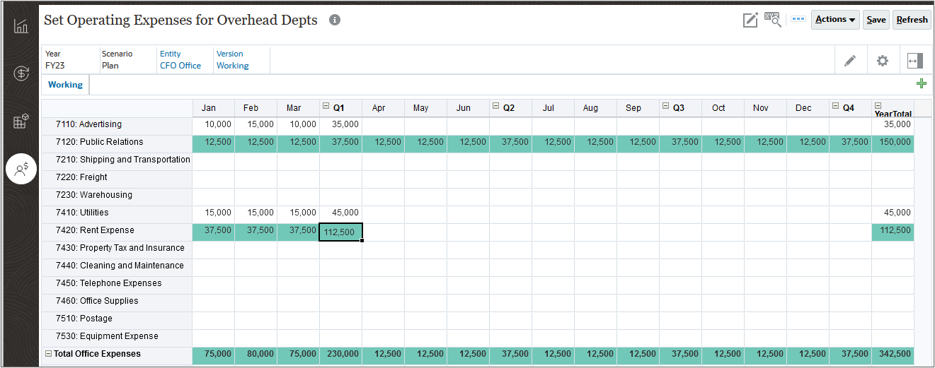 Set Operating Expenses for Overhead Depts After Pasting Rent Expense